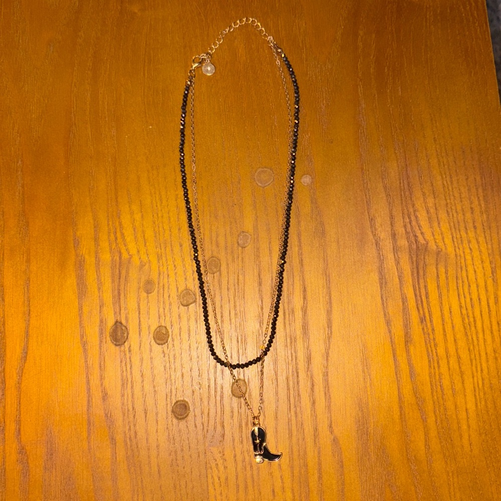 Black & gold double boot necklace